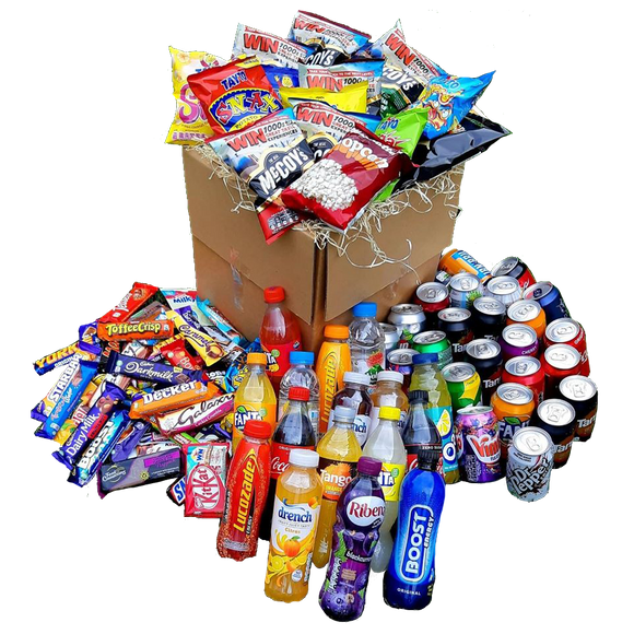 Candy Box overflowing with fizzy drinks and sweets